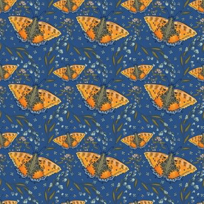 Orange butterflies on blue background