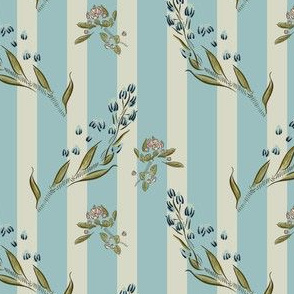 Blue and pink blossoms on striped background