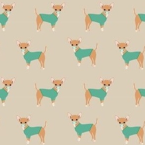 chihuahua scrubs fabric - dog fabric, medical dog fabric - tan