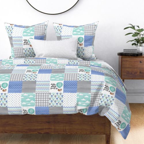 Hot Air Balloon//Oh the places you'll go//Aqua&Cornflower Blue - Wholecloth Cheater Quilt