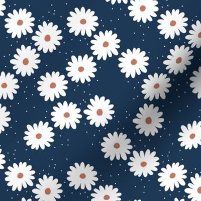 Delicate boho flower white blossom minimal abstract retro daffodil daisy modern navy blue white rust SMALL