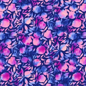 watercolor papercut floral in pink and blue on blue