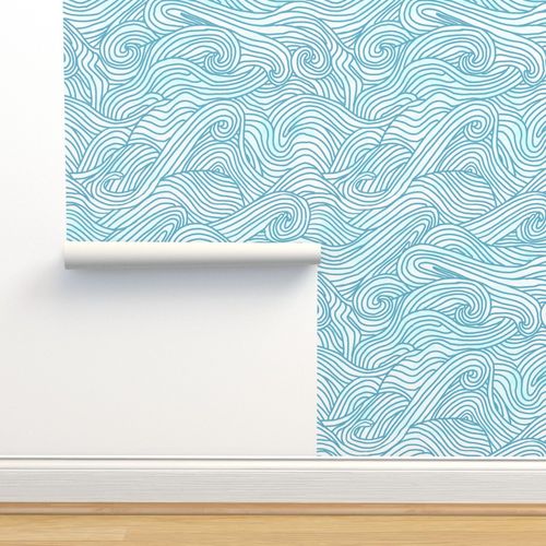 Tumbling Ocean Waves By Abby-Shenker Blue White Tropical Water Removable Self Adhesive Wallpaper Roll by Spoonflower Ocean Wallpaper