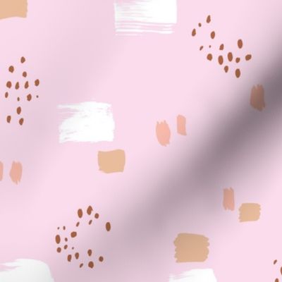 Paint strokes and brush spots dots raw abstract minimal LA Memphis style design boho nursery pink latte beige white girls