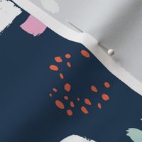 Paint strokes and brush spots dots raw abstract minimal LA Memphis style design boho nursery navy blue mint pink coral