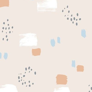 Paint strokes and brush spots dots raw abstract minimal LA Memphis style design boho nursery sand beige blue latte boys