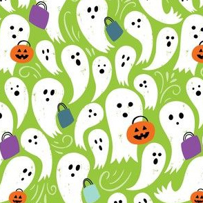 Trick or Treating Ghosts on green