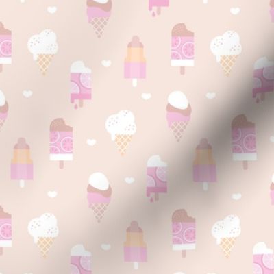 Colorful sweet summer ice cream popsicle sugar cone kids food illustration soft beige sand pale pink