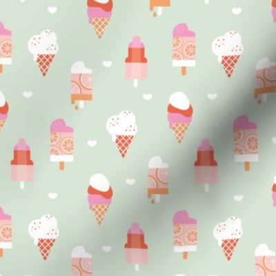 Colorful sweet summer ice cream popsicle sugar cone kids food illustration pink mint peach girls
