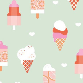 Colorful sweet summer ice cream popsicle sugar cone kids food illustration pink mint peach girls SMALL