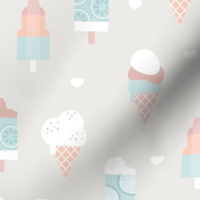 Colorful sweet summer ice cream popsicle sugar cone kids food illustration sand mint blue boys