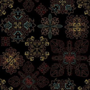 Hawaiian Symbols Quilt Pattern Black 