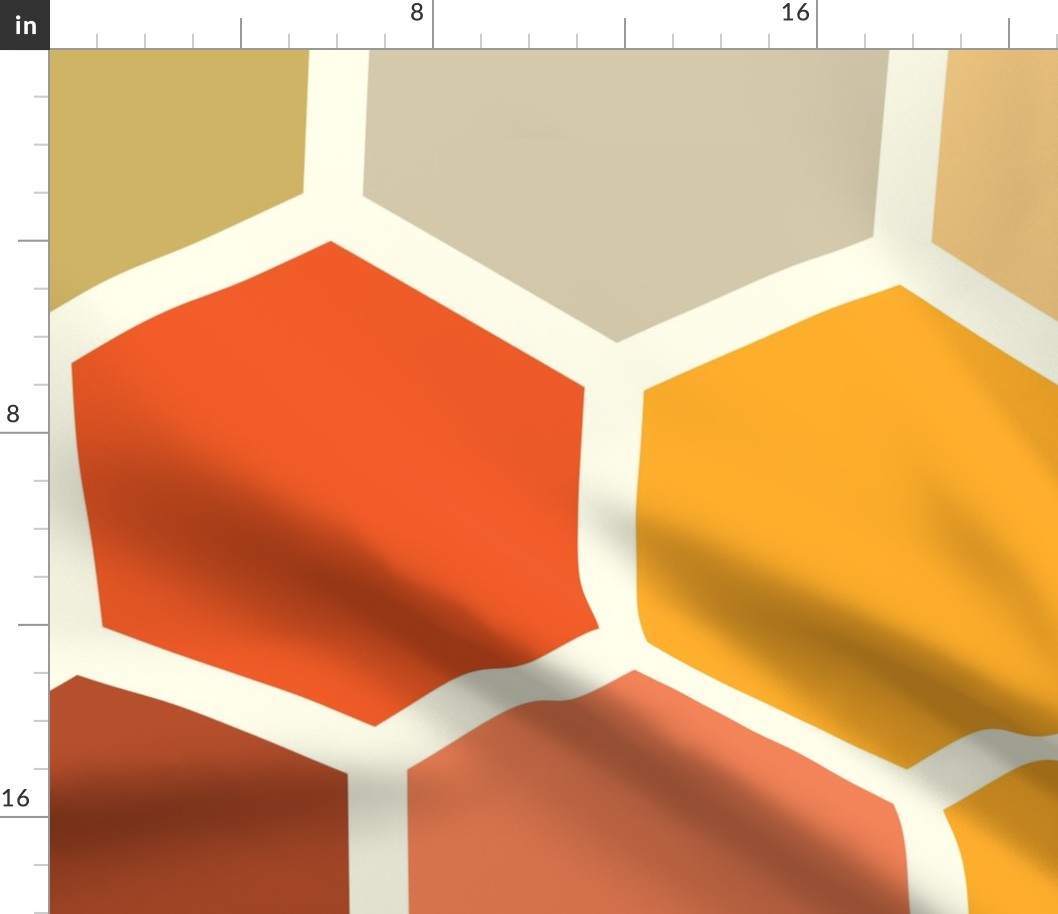 20-05w Jumbo Hexagon Autumn Fall Orange Rust Terra Cotta Yellow Gold