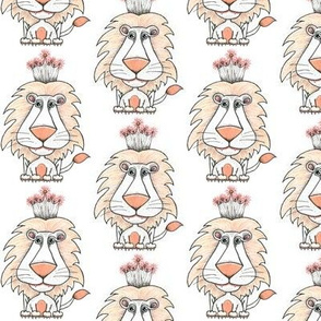 king of beasts line art lion, small scale, white black peach coral orange pink
