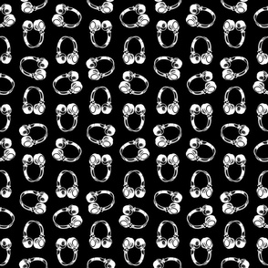 Headphones Music Pattern with Black Background (Small Size Print Version)