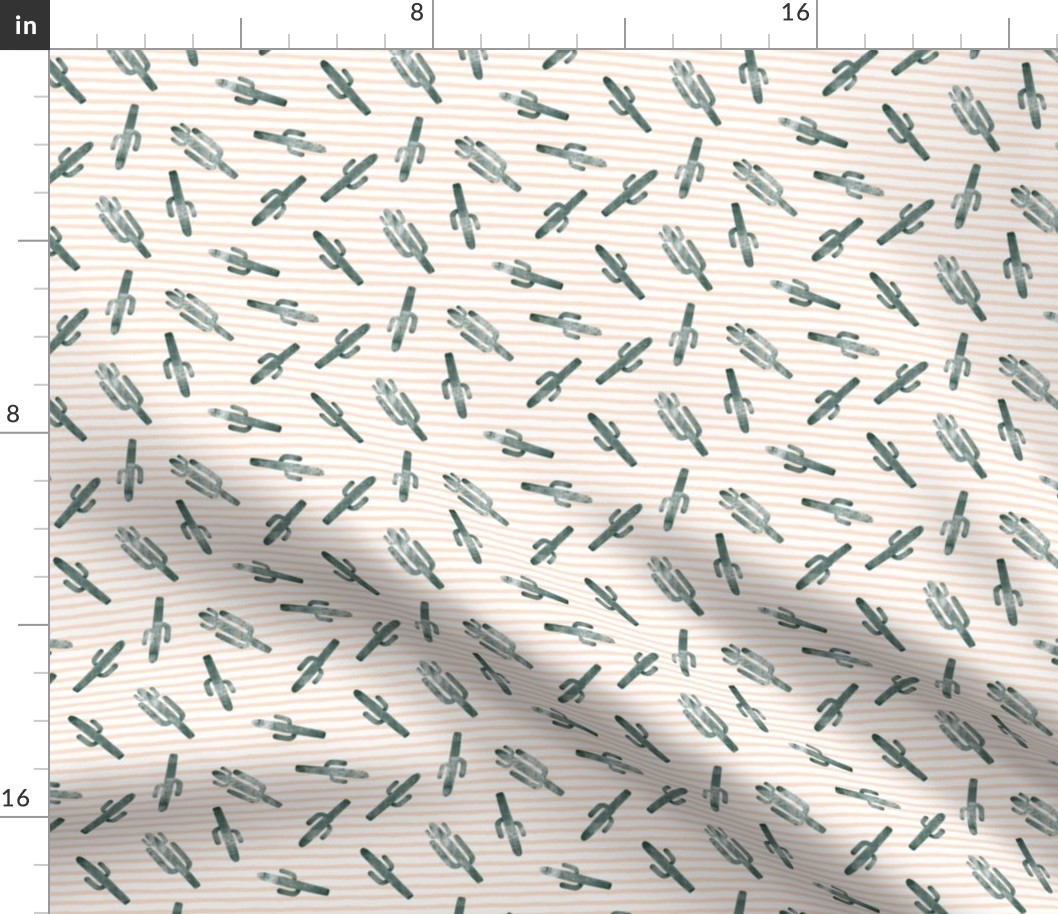(small scale) cactus toss on stripes - green C20BS