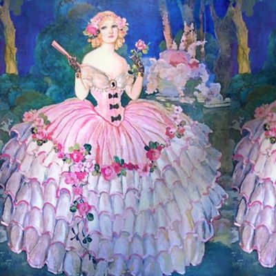 princesses white pink gowns dress roses florals flowers fans victorian beauty lace gloves ringlets beautiful lady woman garden garland 19th century bows trees off shoulder ballgowns elegant gothic lolita egl neoclassical  historical romantic curly barrel 