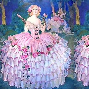 princesses white pink gowns dress roses florals flowers fans victorian beauty lace gloves ringlets beautiful lady woman garden garland 19th century bows trees off shoulder ballgowns elegant gothic lolita egl neoclassical  historical romantic curly barrel 