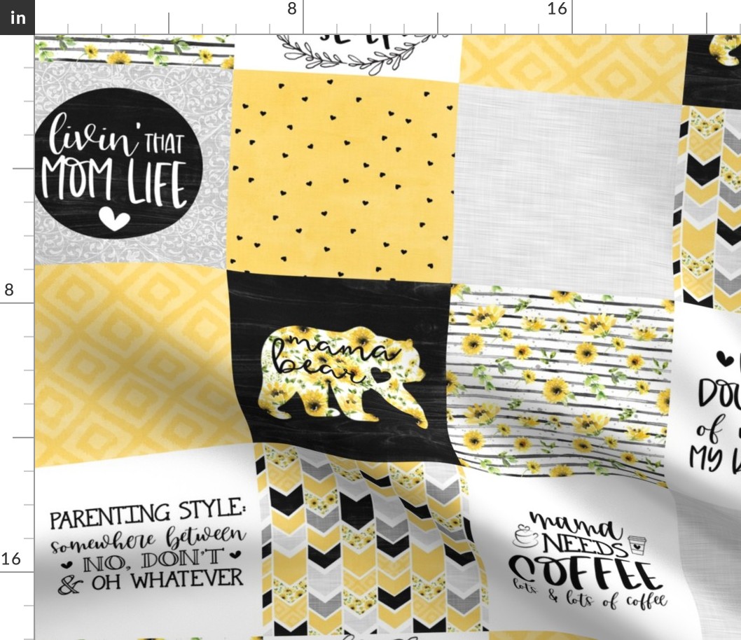 MomLife//Coffee//Sunflower - Wholecloth Cheater Quilt