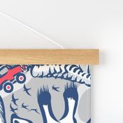 Line Art Safari Wallpaper Adventure | Deep Dusty Blue