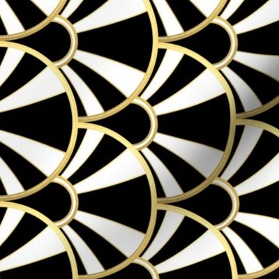 Rotated Art Deco Fan in Black, White and Gold