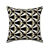 Rotated Art Deco Fan in Black, White and Gold