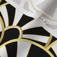 Rotated Art Deco Fan in Black, White and Gold