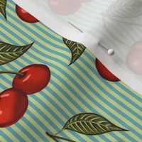 Cherry Pattern Stripes Blue Small