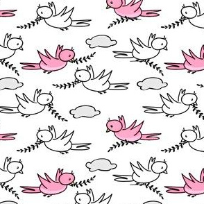 Wee Lil Nature Baby, Pink Birds - Pink White Gray Tiny   