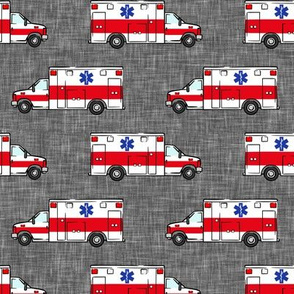 Ambulance on grey linen - red - EMS EMT star of life - LAD20