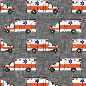 Ambulance on grey linen - orange - EMS EMT star of life - LAD20