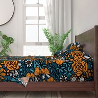 Teal and Orange Blooms (Large Scale)