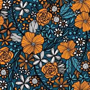 Teal and Orange Blooms (Large Scale)