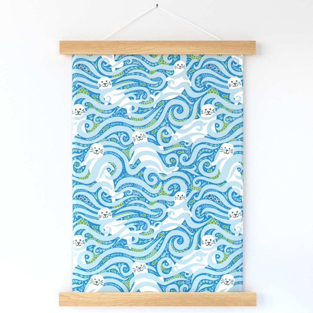 Playful Seal in Aqua Blue Surf