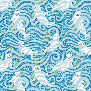 Playful Seal in Aqua Blue Surf