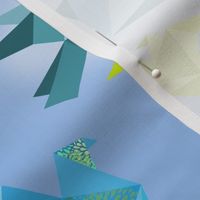 origami birds in flight clouds 