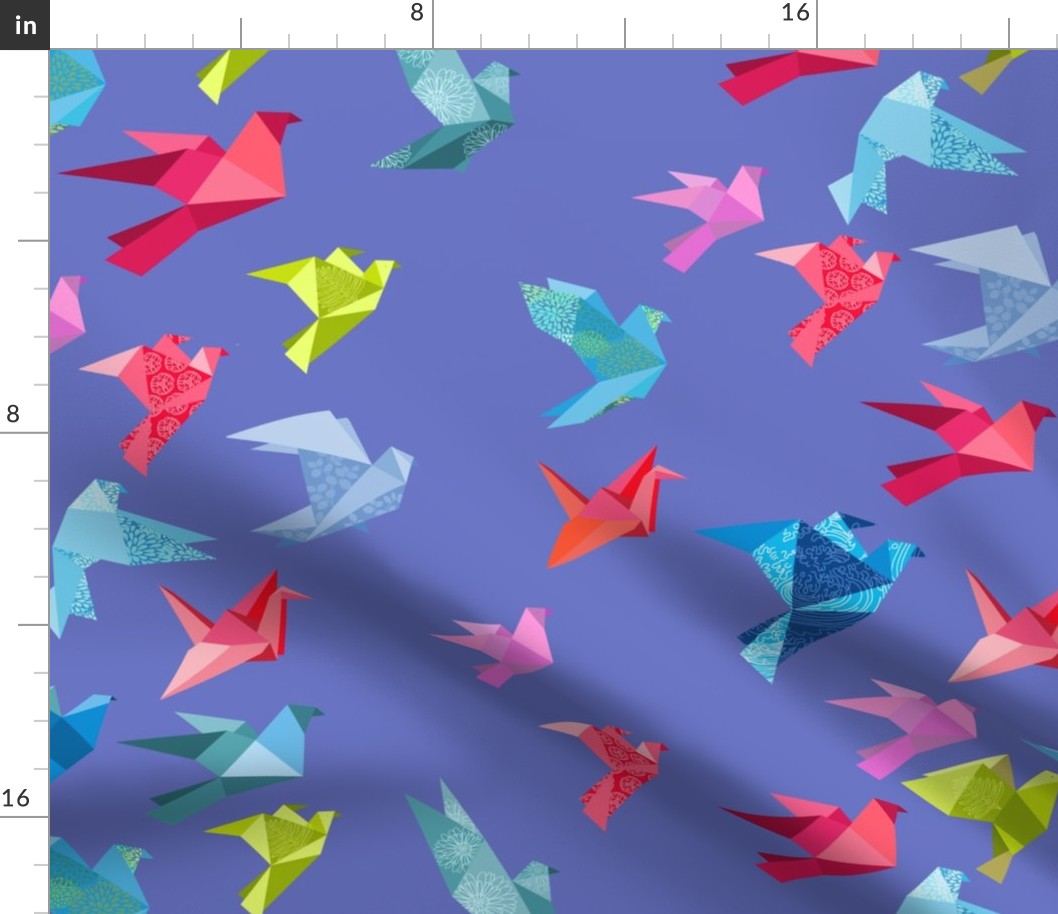 origami birds in flight periwinkle
