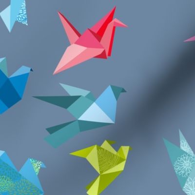 origami birds in flight gray 