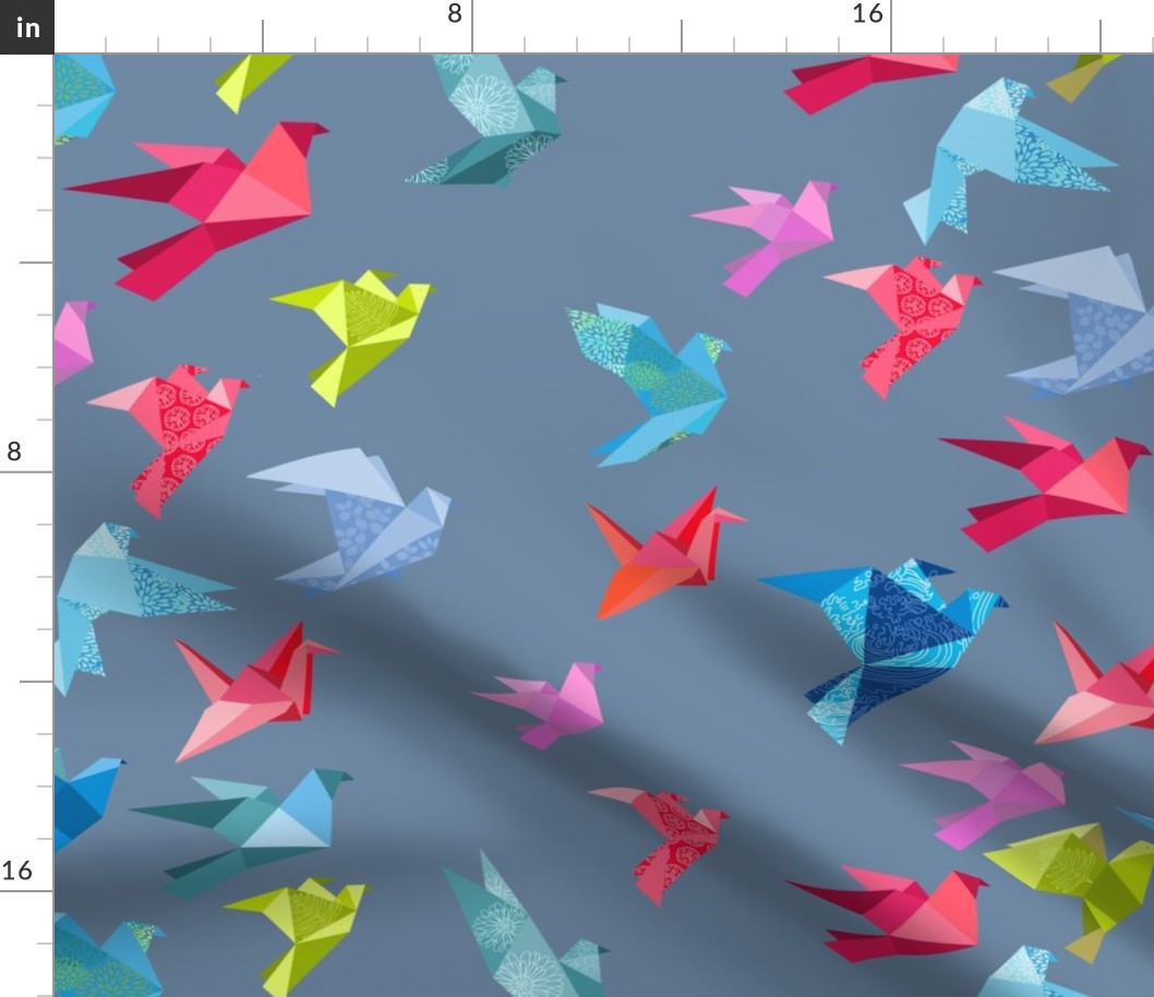 origami birds in flight gray 