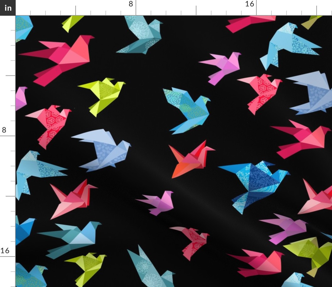 origami birds in flight black plain