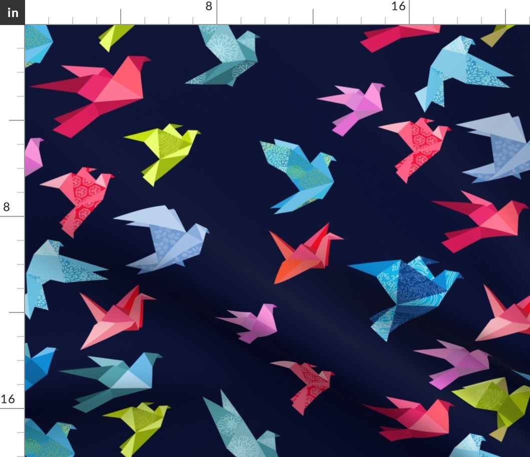 origami birds in flight navy plain