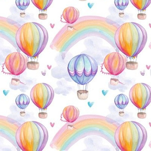 Watercolour hot air balloons with Rainbows