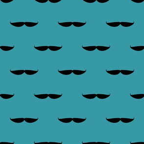 Taches in Blue Mustache Repeat Pattern Black on Sky Blue