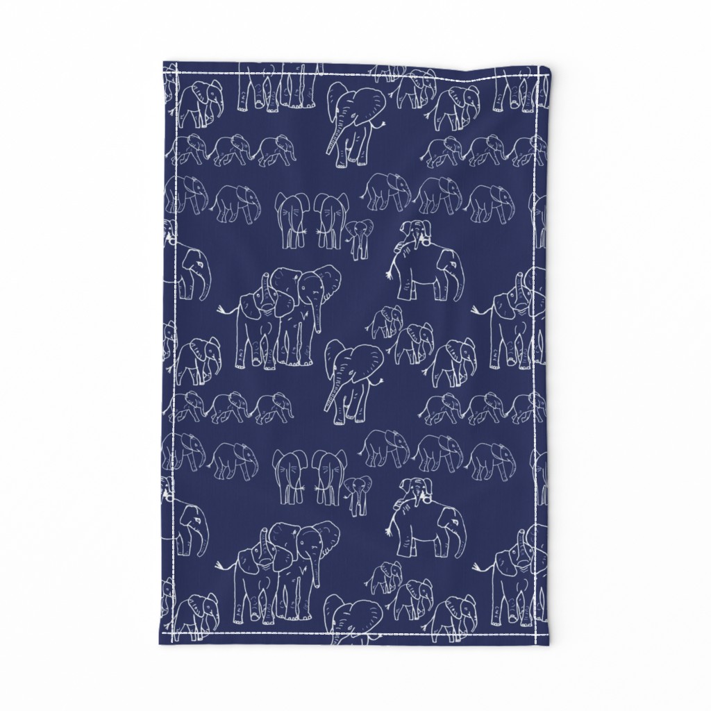 Baby Elephants on Safari in Navy & White