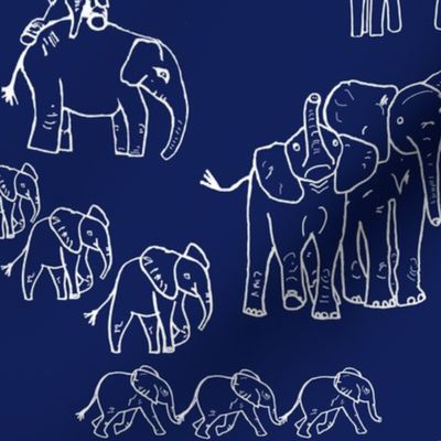 Baby Elephants on Safari in Navy & White
