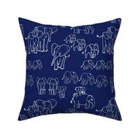 Baby Elephants on Safari in Navy & White