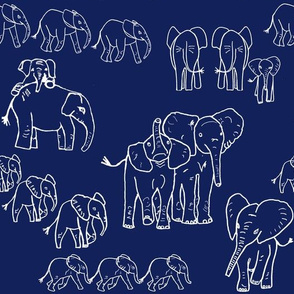 Baby Elephants on Safari in Navy & White