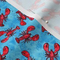 (1.5" scale) lobsters - watercolor & ink nautical summer - red on blue - LAD20BS