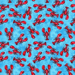 (1.5" scale) lobsters - watercolor & ink nautical summer - red on blue - LAD20BS