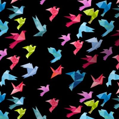 origami birds in flight black small